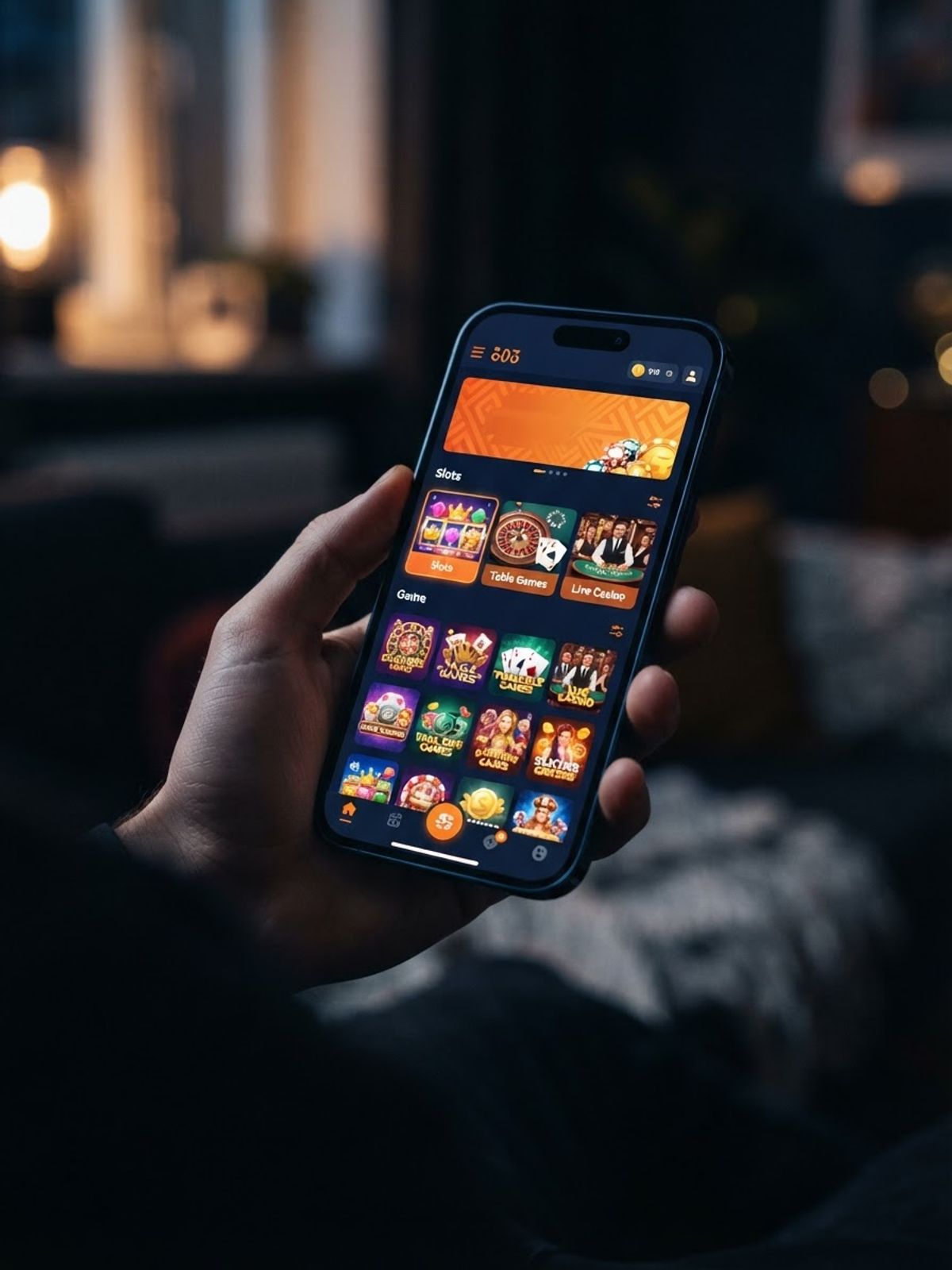 Smartphone displaying mobile casino game in vertical dark interface